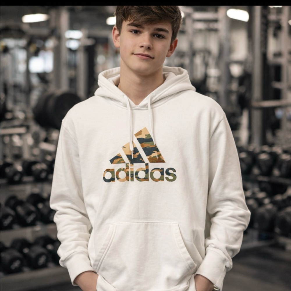 Adidas White Hoodie with Camouflage Logo